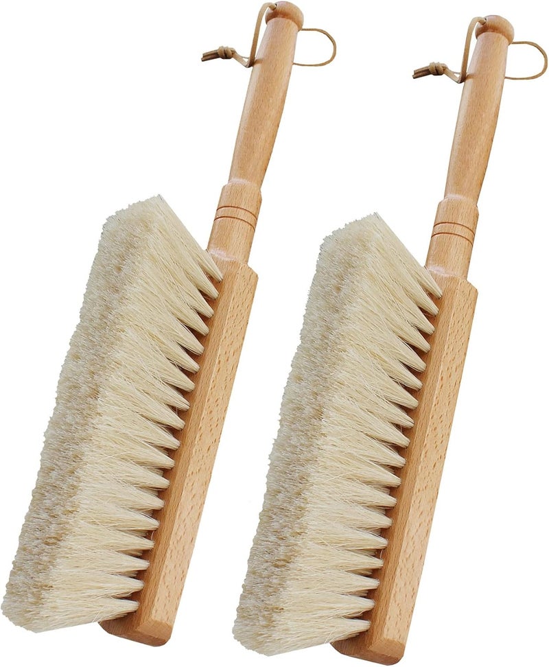 OAKART Horsehair Hand Brush Soft Bristles Oiled Beech Wood Handle Coat Brush 12 Inch Long (2pcs White Horsehair) - Image 1